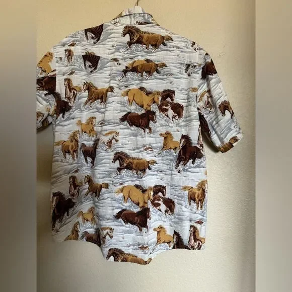 Vintage All Over Horse Button Down Shirt Size XL Winter Running Horse Print - Picture 6 of 7